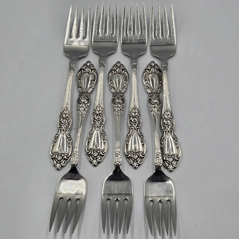 Vtg OCO Stainless Oneida USA Wordsworth Brahms Flatware Rose Daisy 7 Salad Forks